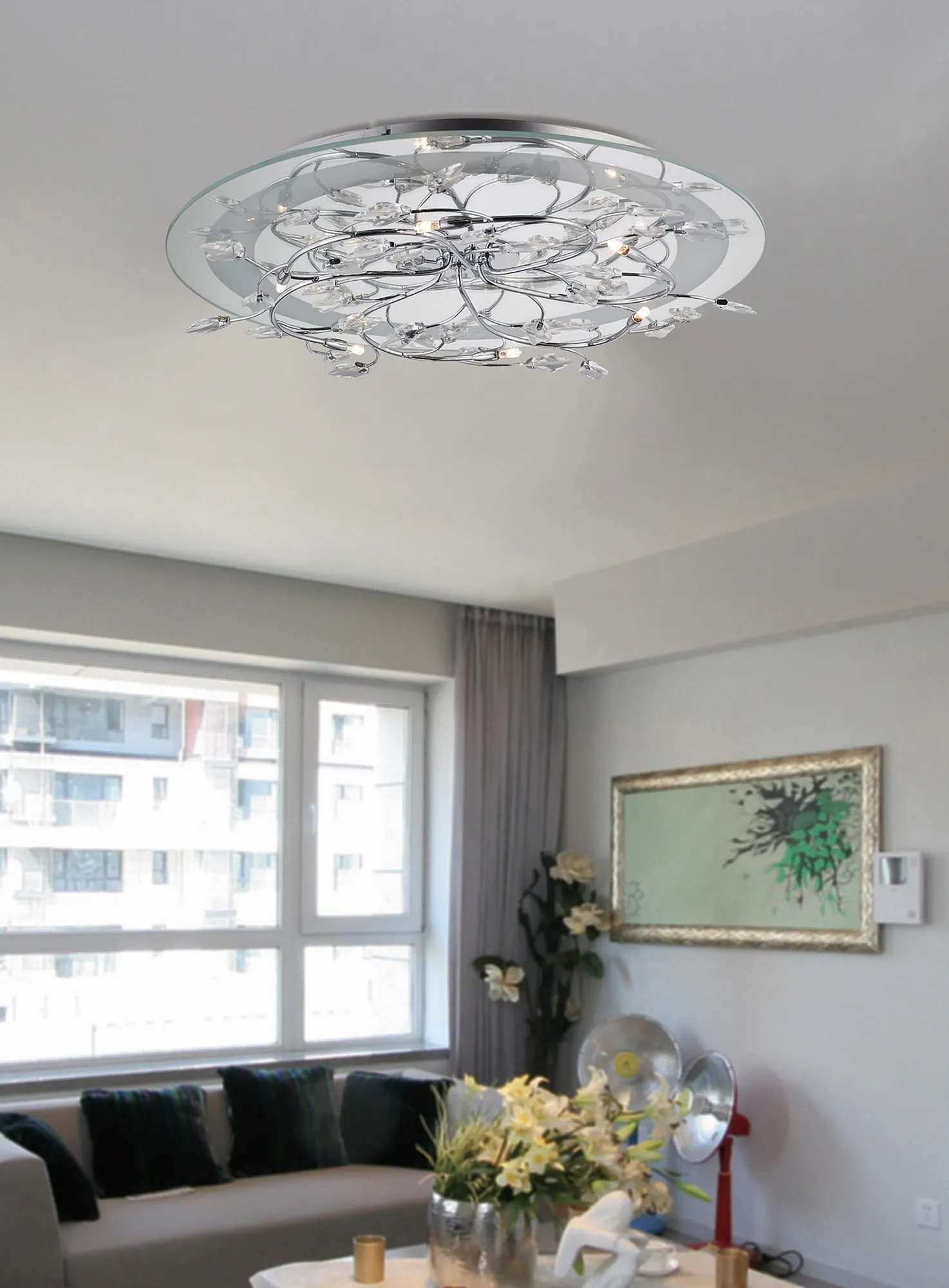 Aurora Crystal Ceiling Lights Diyas Flush Crystal Fittings